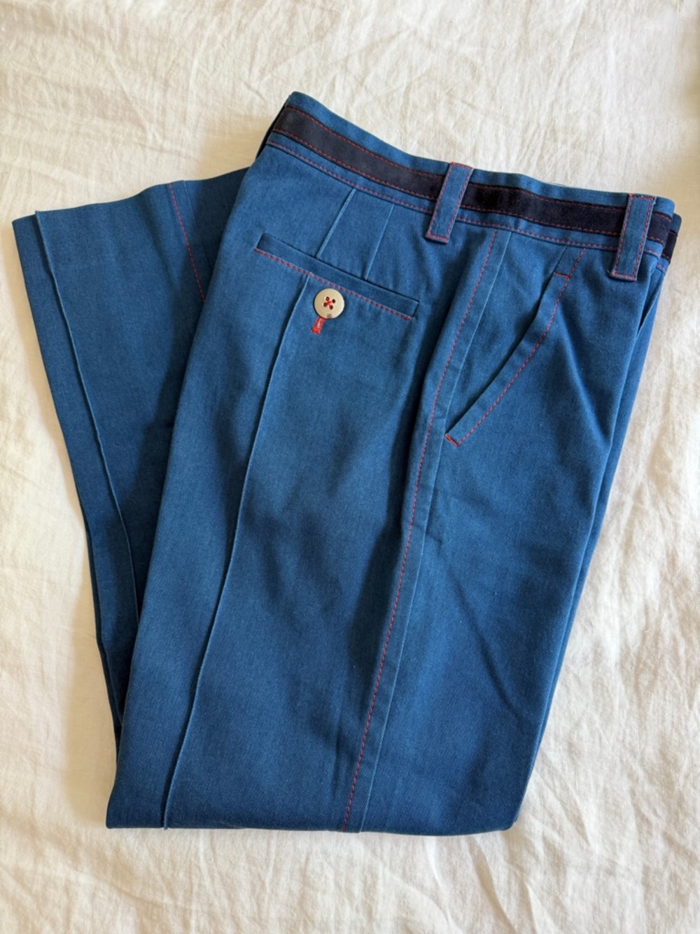 Marc Jacobs Blue Trouser with Red Topstitching and Silver Buttons - Picture 4 of 11